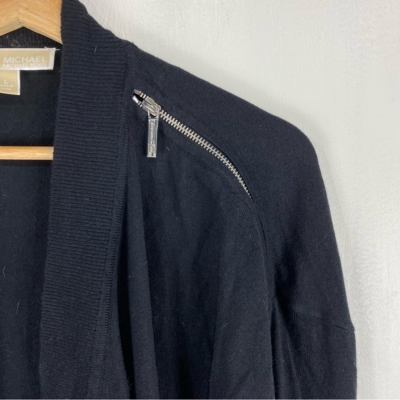 Michael Kors Zipper Drapey Slouchy Flowy Open Front Cardigan Sweater Size Large - Picture 2 of 6